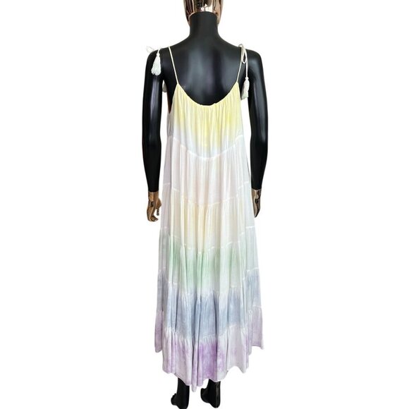 Storia Pastel Tie-Dye Maxi Dress NWT Medium | Tiered Flowy Adjustable Straps - Picture 5 of 13